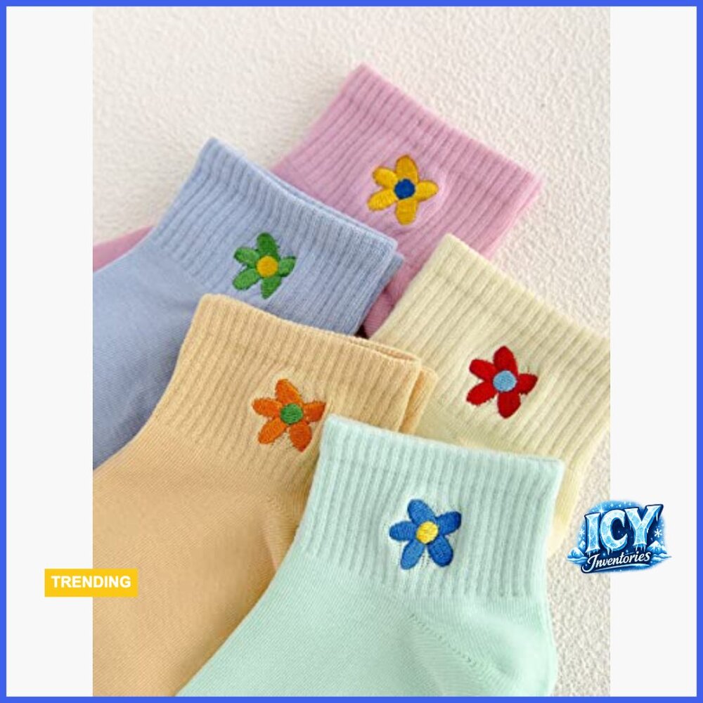 Polyester Athletic Socks With Flower Embroidery, … - image 2
